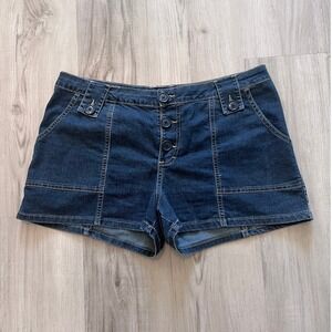 Vintage y2k Xhilaration Stretch Dark Wash Denim Button Fly Shorts Womens 15